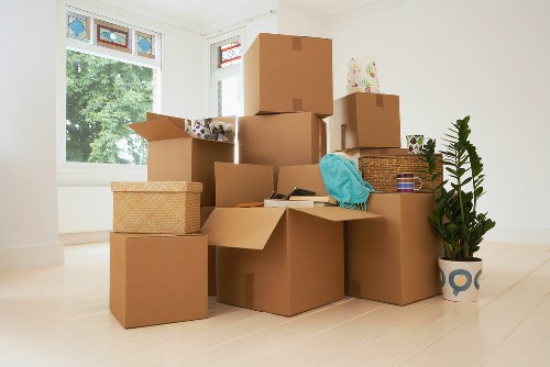 Packed boxes and furniture ready for short-term storage in Fulham